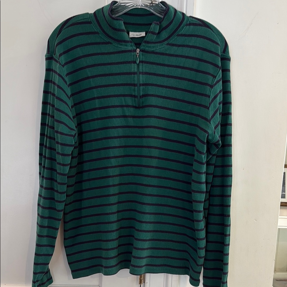 L.L. Bean Green and Dark Stripe Knit Top